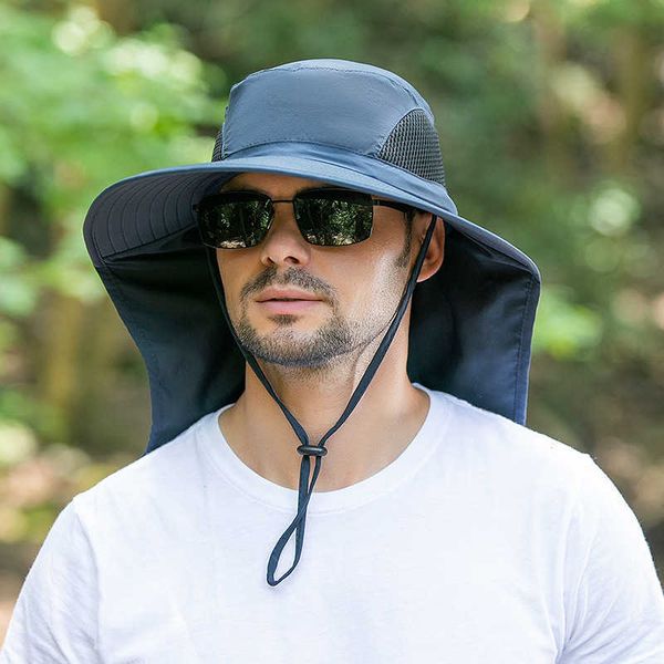 

outdoor hats men uv protection sun hats breathable wide brim fisherman caps summer women bucket hat with neck flap male hiking fishing cap j, Black;white