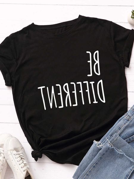 

be different upside down letter print t shirt men short sleeve o neck loose tshirt men causal tee shirt camisetas, White;black