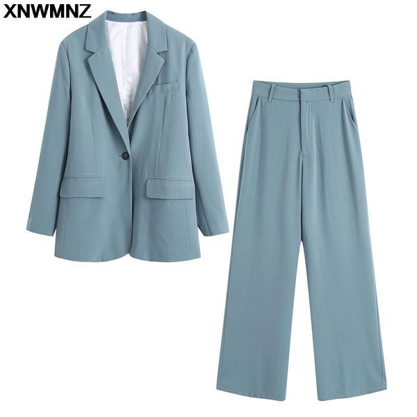 

pants xnwmnz autumn oversize blazer jackets womens formal suit set ladies two piece set single button blazer high waist suit pants, White