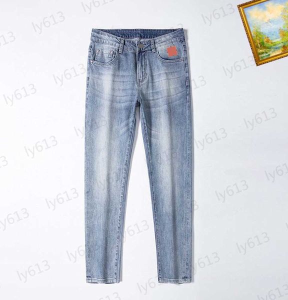 

fashion designer mens jeans spring summer casual classic luxury loose washed brand logo printed straight leg denim pants male clothes us siz, Blue