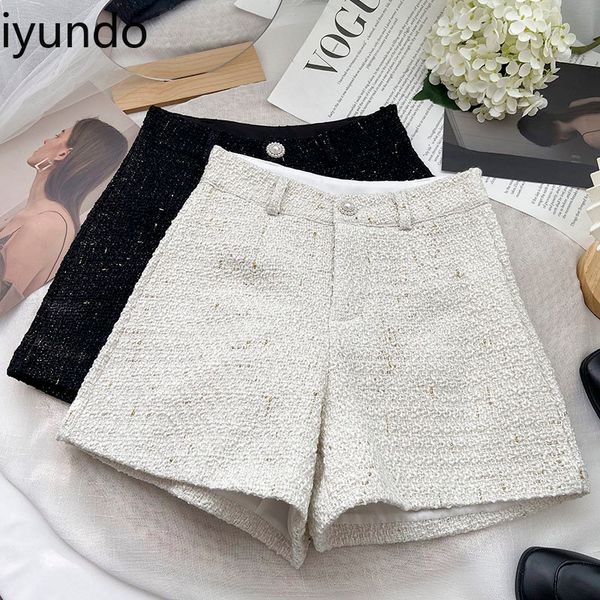 

women's shorts iyundo casual shorts solid high waist a-line tweed korean fashion short pants vintage wide leg trousers spring female cl, White;black