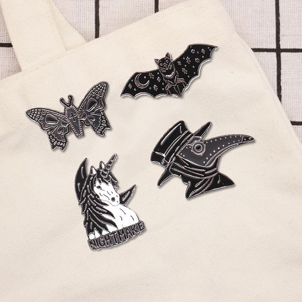 

dark black plague doctor bat unicorn alloy oil drop badge brooch pin, Blue