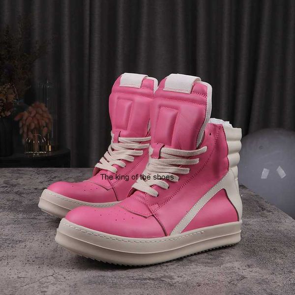 

2023 ogrick ro owens men's causal shoes high pink leather inverted triangle y2k women's sneakerscasual shoes