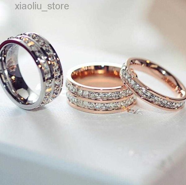 

band rings titanium stainless steel rings for women men jewelry cubic zirconia rose gold silver rings with cz diamond crystal