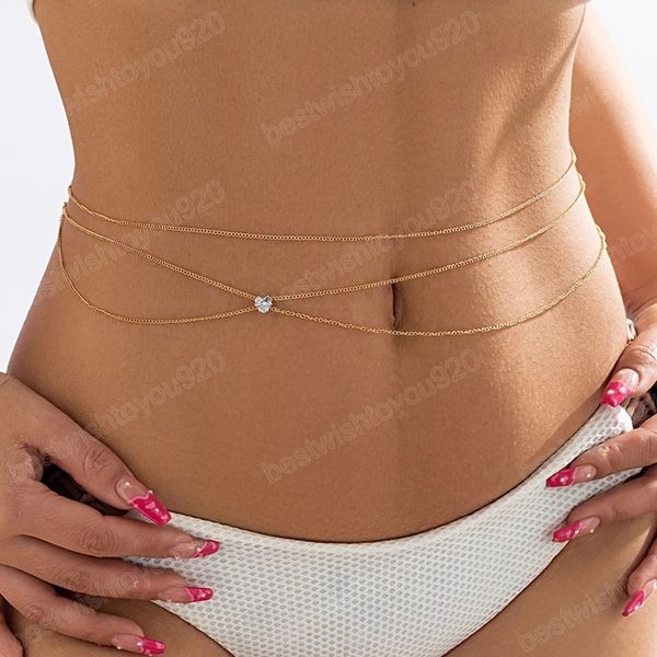 

boho multilayer rhinestone belly belt waist chain for women summer bikini harness body chains festival jewelry accessories, Silver