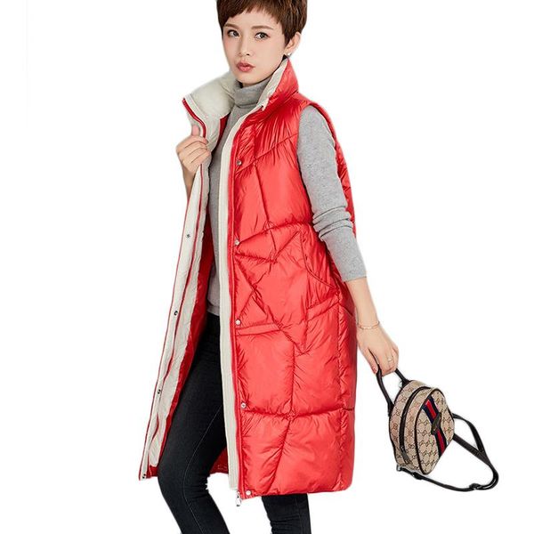 

vests new women's long down cotton vest autumn winter korean casual waistcoat loose plus size sleeveless shiny cotton coat chaleco 3xl, Black;white