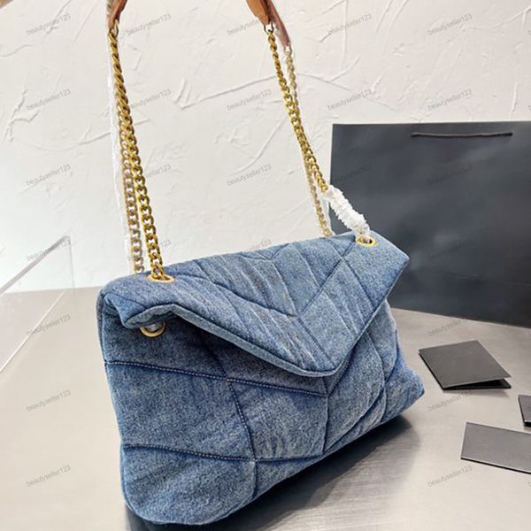 

Top Designer Puffer Denim Shoulder Bag Handbag Purse Luxury Designer Tote Bags Women Cowboy Messanger Flaps Bags Crossbody Clutch Bag, Blue