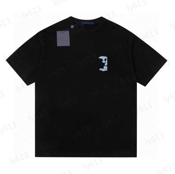 

mens black designer t shirt spring summer fashion luxury letter brand blue foam print design loose versatile cotton threaded round neck shor, White;black