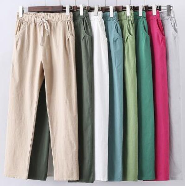 

capris women pants linen cotton casual pants candy color trousers female anklelength length pants, Black;white
