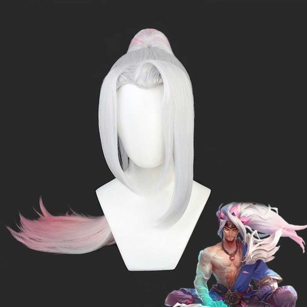 

cosplay wigs lol the unforgiven yasuo cosplay wig spirit blossom yasuo pink white ponytail cosplay heat resistant synthetic hair halloween j, Black