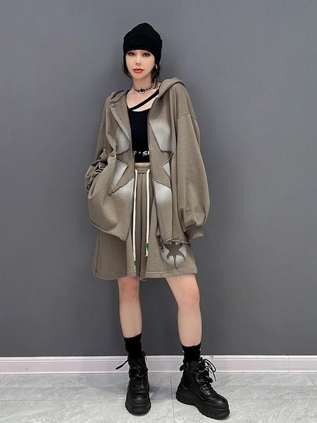 

dress xitao patchwork short sets women korea 2022 autumn new personality fashion loose hooded collar full sleeve short set wld9206, White