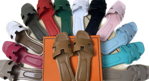 

2023 sandals designer slipper classic slides genuine leather fashion shoes ladies beach flat flip flops oran sandal 03, Black