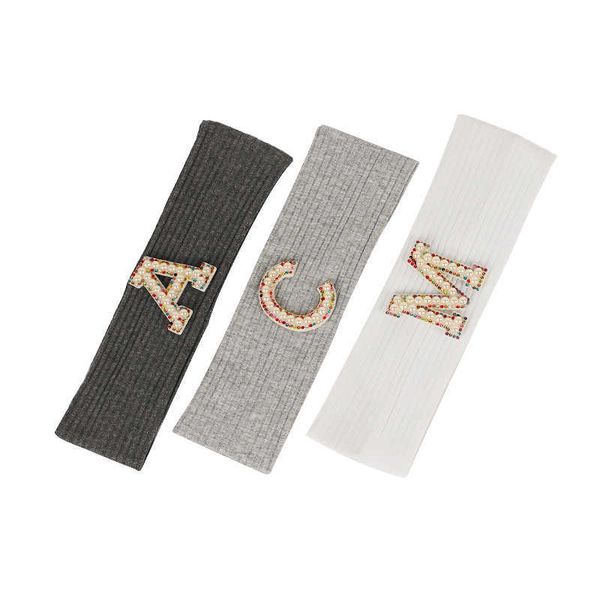 

headbands geebro baby soft headband children solid color ribbing knitted elastic hairband alphabet rhinestone pearl accessories headwear j23, Silver