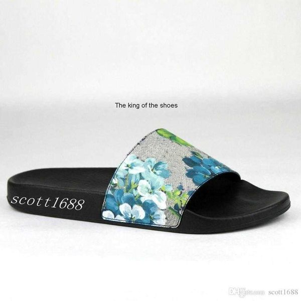 

2023 sandalsmens and womens blue flower blooms rubber slide sandals floral pattern printed coated canvas slip -on flats slippers 20232023ity, Black
