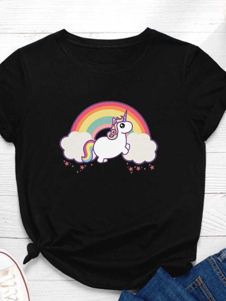 

rainbow unicorn print men t shirt short sleeve o neck loose men tshirt ladies tee shirt clothes camisetas, White;black