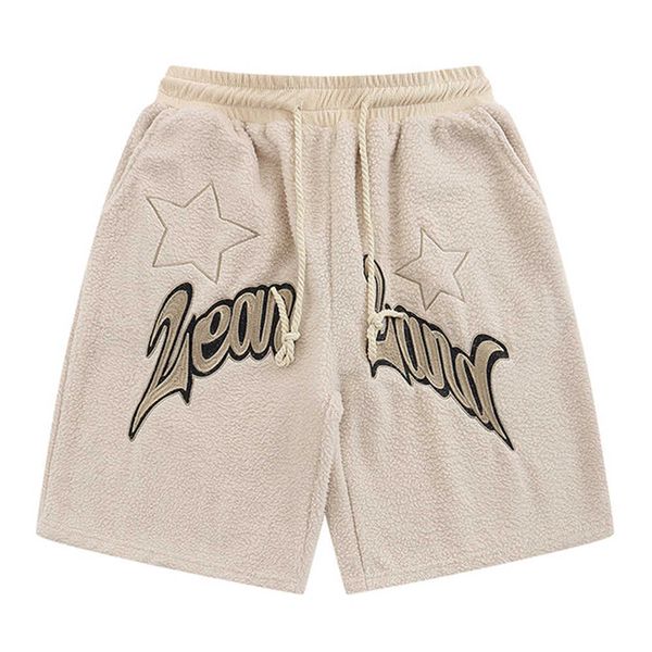

men's shorts letters embroideryed sherpa material men women shorts summer drstring casual shorts 3 colors j230503, White;black