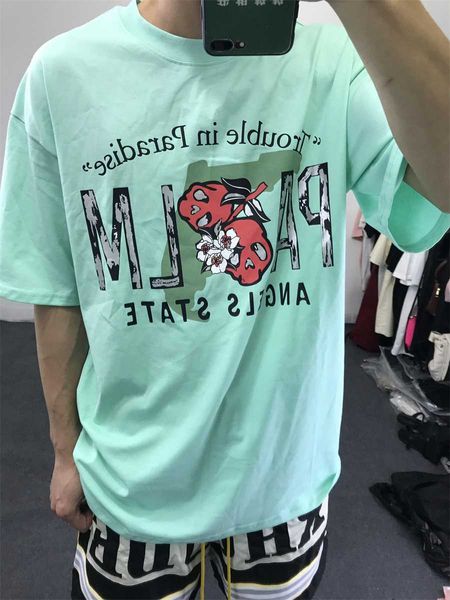 

fashion short sleeve clothing t-shirt palm gradient chest letter print men's and women's short sleeve loose multi-purpose casual t, White;black