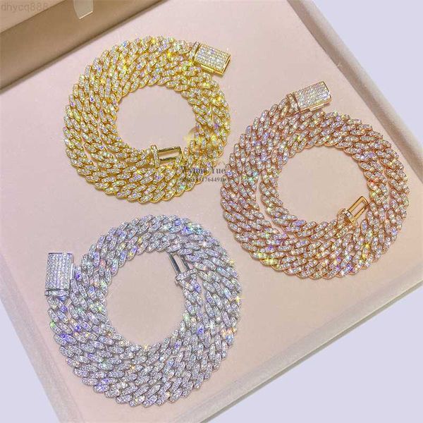

8mm 1row round corner s925 prong setting iced out moissanite diamond men cuban link chain, Silver