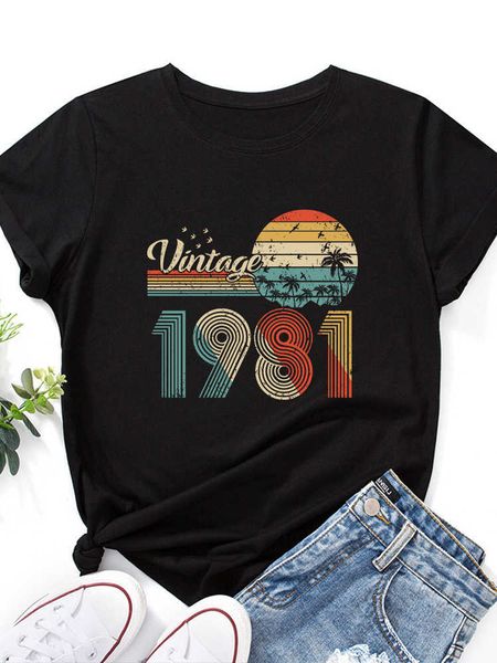 

vintage 1981 print men t shirt short sleeve o neck loose men tshirt ladies tee shirt clothes camisetas mujer, White;black