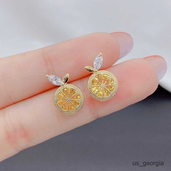 

stud new sight fruit lemon earrings fashion brand jewelry delicate crystal leaves stud earrings for women gift, Golden;silver