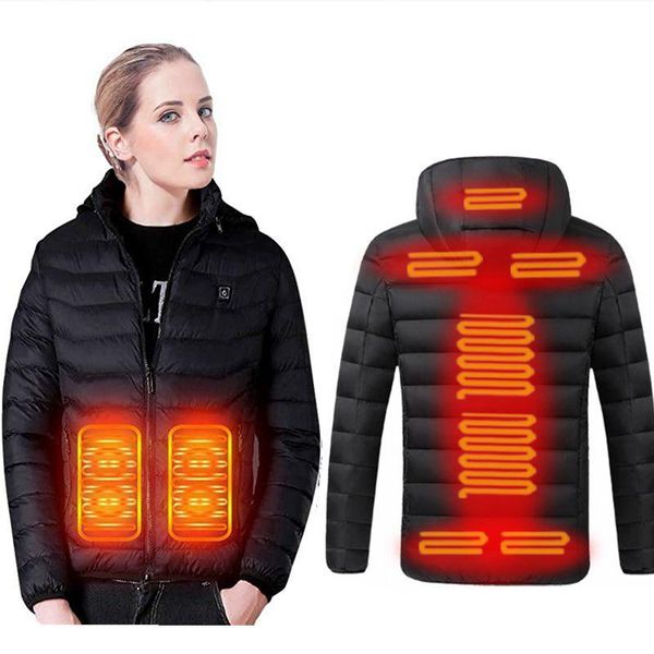

leather winter women 11 area heating jackets female winter warm usb heating padded jacket smart thermostat hooded heated clothing, Black