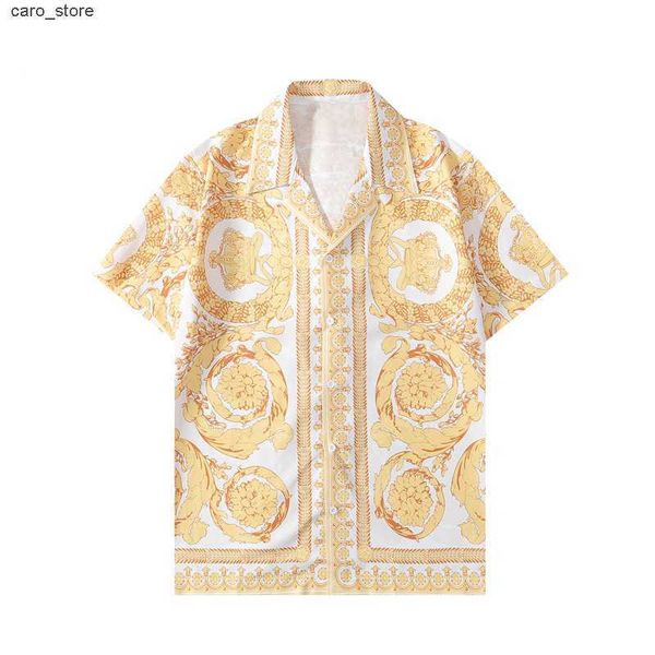 

men's casual shirts new summer golden print shirts 2023 loose harajuku hip hop ovesized t-shirts short sleeve o-neck men sports tees j2, White;black