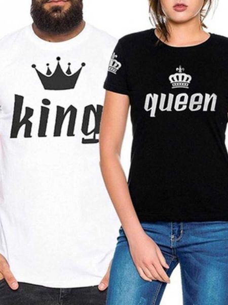

king queen letter crown print t shirt couple short sleeve o neck loose lovers tshirt summer men man tee shirt clothes, White;black