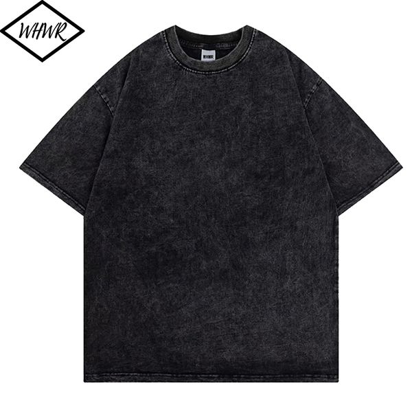 

mens tshirts 100% cotton summer retro washed tshirts men solid color casual basic t shirt streetwear oneck breathable tees y2k 230503, White;black