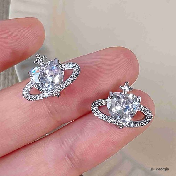

stud women's fashion accessories zircon love planet stud earrings for women girls valentine's day gift wedding jewelry, Golden;silver