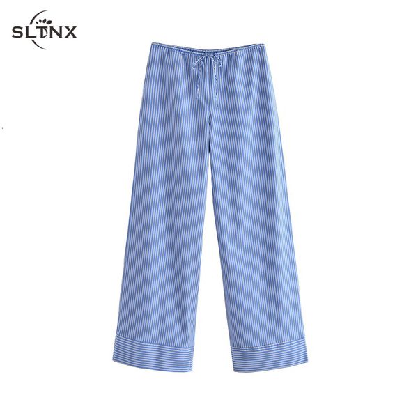 

women s shorts sltnx traf fashion striped pants 2023 summer wide leg women casual loose trousers ladies low waist lace up pant 230503, White;black