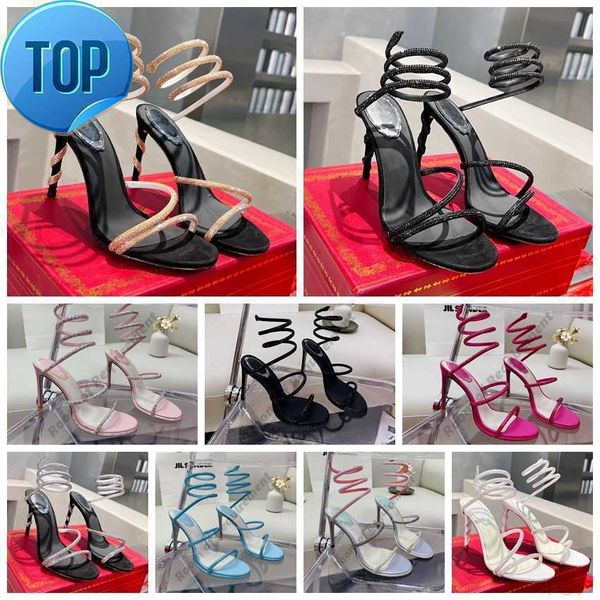 

2022 margot jewel sandals snake twining elegant sandal 10cm stiletto high heel rene caovilla crystal gold rhinestone dress shoes silver sole, Black