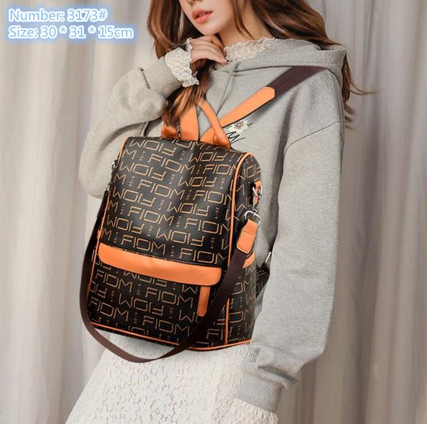 

Wholesale factory ladies shoulder bag 2 colors soft printed leather backpacks simple Joker Brown anti-theft leisure backpack street popular letter handbag 3173#, Pink
