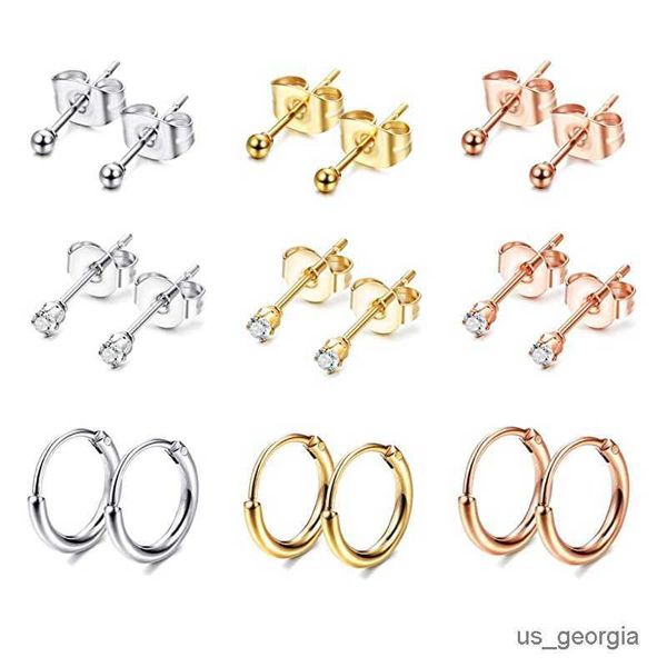 

stud stainless steel fashion small earrings ladies men round earrings set, Golden;silver