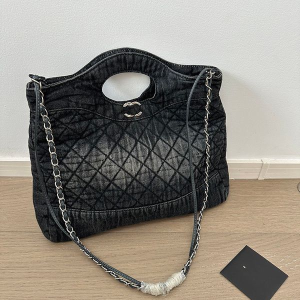 

womens vintage aged denim maxi jumbo bags silver metal quilted hadrware matelasse chain crossbody shoulder handbags large capacity sacoche l