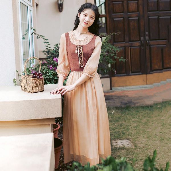 

dresses medieval maid dress manga pastoral rural style women dress farm corset costume chiffon laceup vintage female dresses, Black;gray
