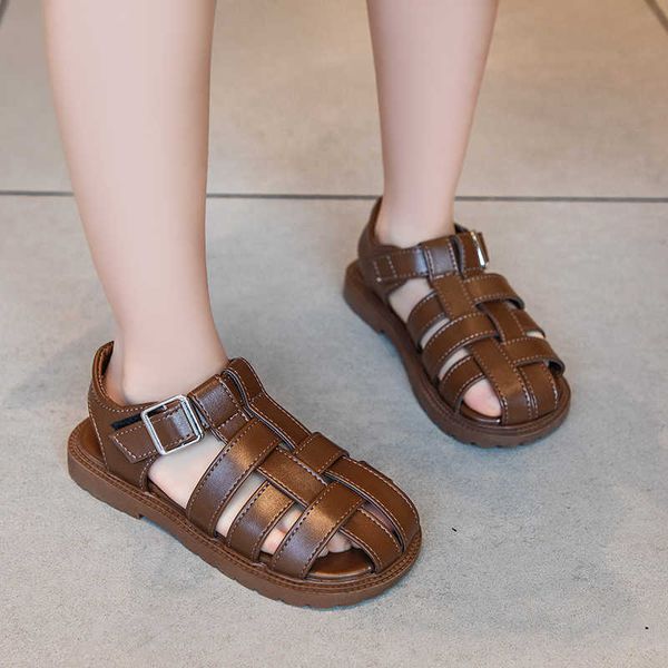 

sandals children sandals for girls peep toe solid color boys gladiator sandals 2023 summer new versatile non-slip kid beach shoes aa230502, Black;red
