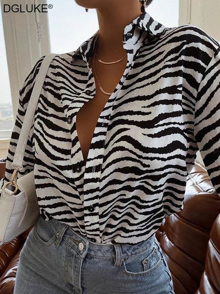 

shirts animal zebra print long sleeve shirts for women 2022 turn down collar single breasted oversized shirt fashion casual blouse top, White