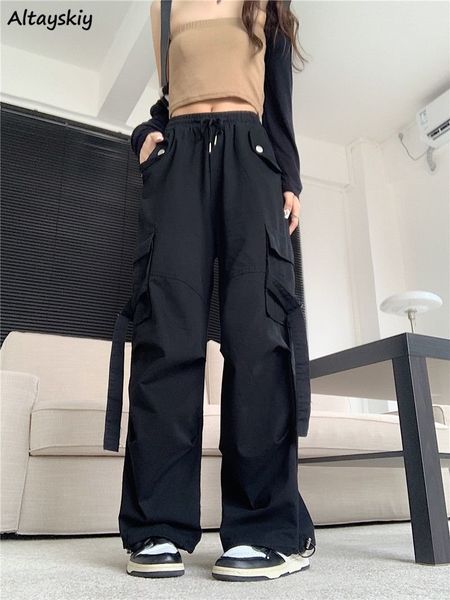 

women's pants capris cargo mopping pants women streetwear harajuku retro american style hipster baggy aesthetic trousers vintage high w, Black;white