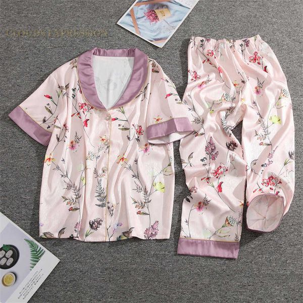 

women's sleepwear spring summer ladies faux silk polyester elegant pajama sets homewear womens casual luxury pajamas female sleepwear p, Black;red