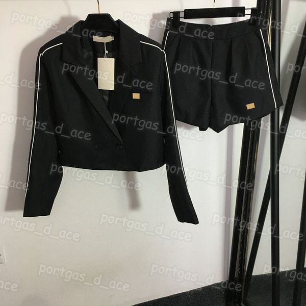 

designer women coat shorts set long sleeve blazer shorts vintage fashion ol suit set, Black
