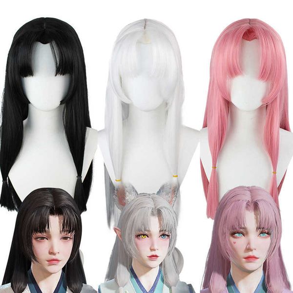 

cosplay wigs your style naraka point tsuchimikado cosplay wig pink white black synthetic long straight wigs women female girl anime j230427