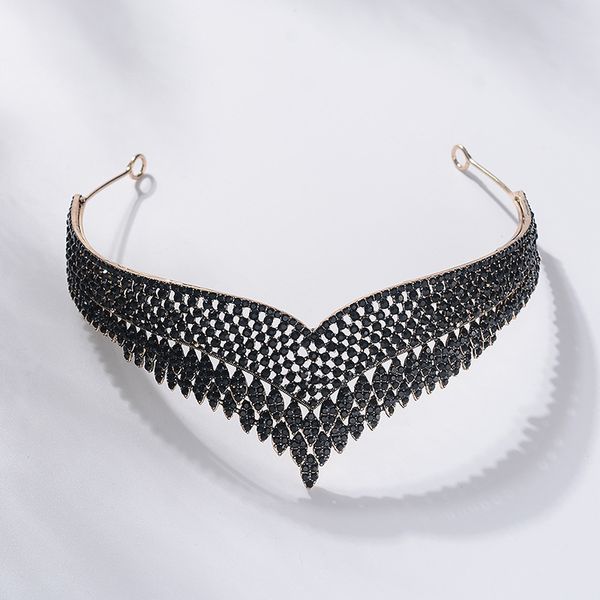 

european and american bride crown alloy black diamond headband wedding dress accessories new luxury full diamond crown ts-0126-a, Silver