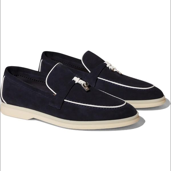 

bordered womens dress shoes cashmere leather flat heel loafers beef tendon bottom casual women round head classic buckle shoe with box 35-42, Black