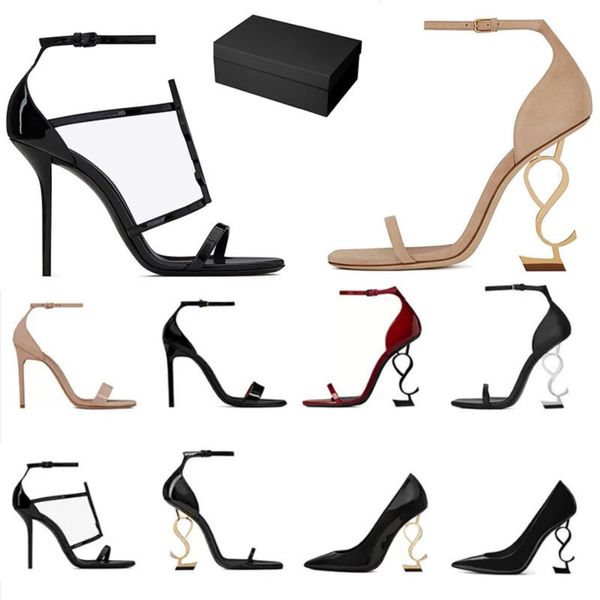 

women luxury dress designer shoe sneakers high heels patent leather gold tone triple black nuede womens lady sandals party wedding office pu