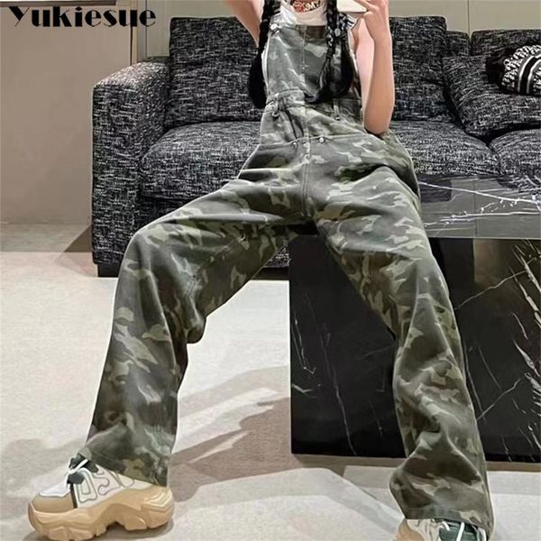 

jeans women's cargo jeans high waist streetwear baggy straight overalls denim trouser camouflage colors wide leg jean pants jumpsuits, Blue