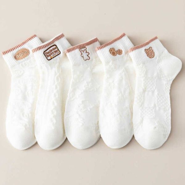 

socks cute summer 5pairs/lot women short boat chauspackte femme cotton ankle lace mujer female mesh breathable calcetines one pack of ten pa, Black;white