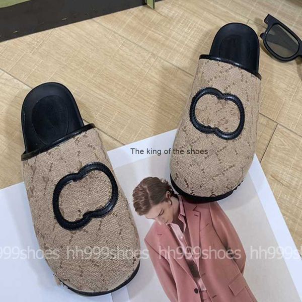 

2023 sandalsearly spring new style g slippers printed baotou flat bottom luxury brand slipper embroidered alphabet muffin thick soled women, Black