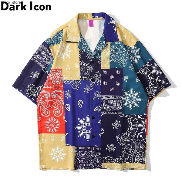 

men's casual shirts dark icon bandana patchwork hawaiian shirt men 2021 summer vintage polo shirts street shirts for man j230502, White;black