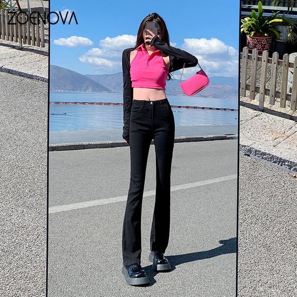 

jeans zoenova flare jeans pants women 2022 korean fashion vintage denim ladies jean women low waist stretch elegant baggy trousers, Blue