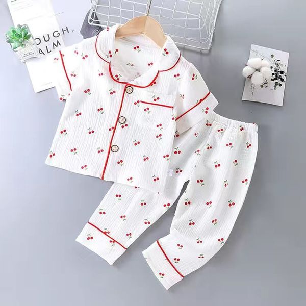

pajamas boys girls pajamas baby suits clothes muslin cotton short sleeve homewear children family outfits shirt pants 2pc 1-10t 230503, Blue;red